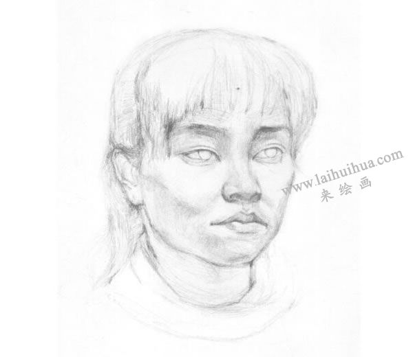 《女青年頭像》素描畫法步驟圖示02