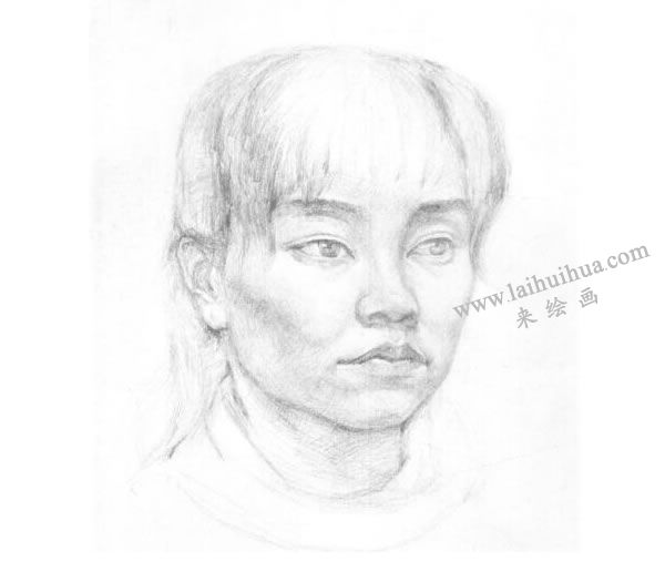 《女青年頭像》素描畫法步驟圖示03