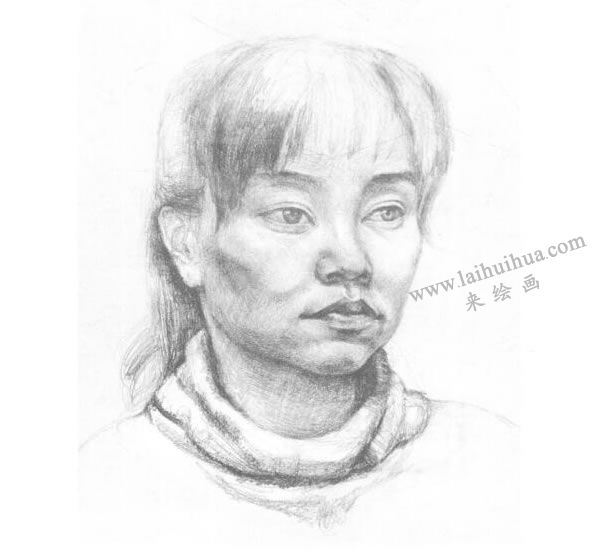 《女青年頭像》素描畫法步驟圖示04