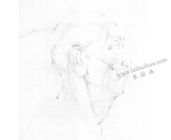 《老者側(cè)面像》（胸像）素描畫法步驟01