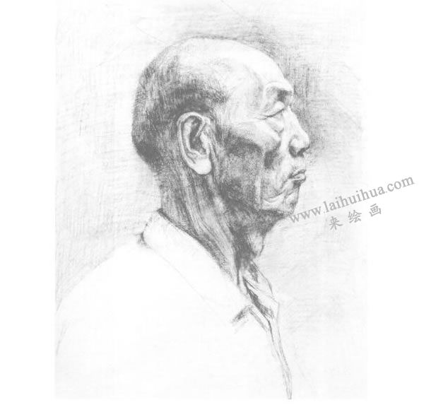 《老者側(cè)面像》（胸像）素描畫法步驟04