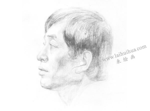 《男子側(cè)面像》（胸像）素描畫法步驟02