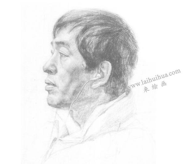 《男子側(cè)面像》（胸像）素描畫法步驟03
