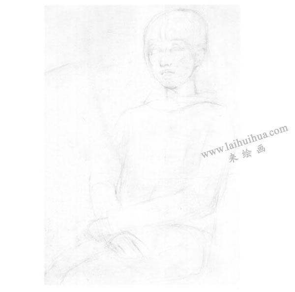 《女大學生》（半身像）素描畫法步驟01