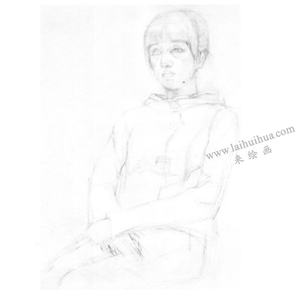 《女大學生》（半身像）素描畫法步驟02
