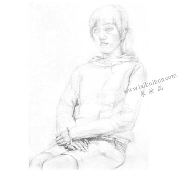 《女大學生》（半身像）素描畫法步驟03