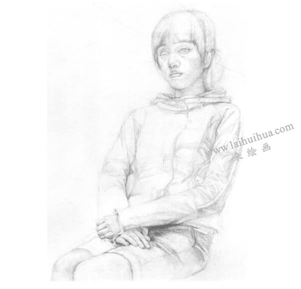 《女大學生》（半身像）素描畫法步驟04