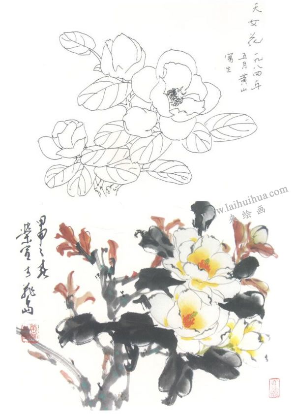 天女花寫意畫法