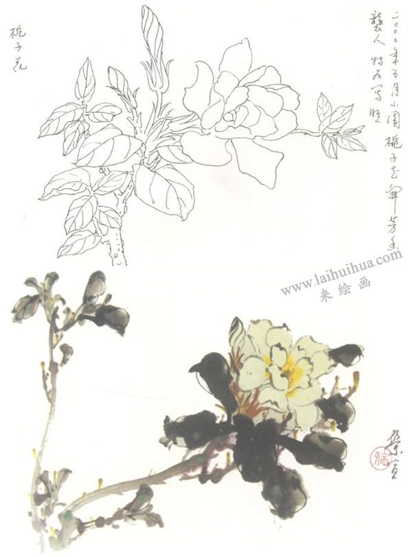 梔子花寫意畫法
