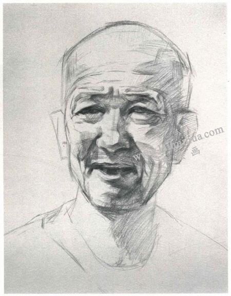 楊國杰老年男子人物素描畫法步驟圖示02