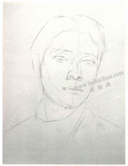 楊國杰青年男子正面肖像素描畫法步驟圖示01