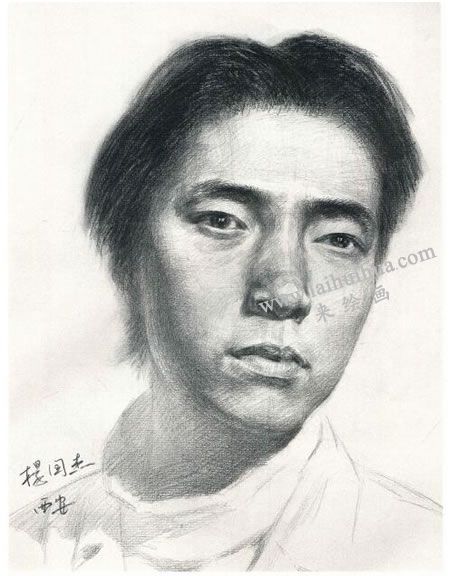 楊國杰青年男子正面肖像素描畫法步驟圖示05
