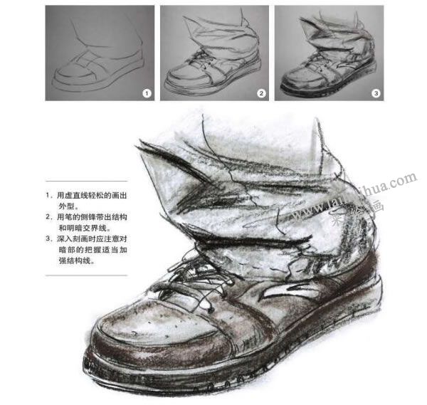 人物腳鞋速寫線面結(jié)合的表現(xiàn)訓練的方法和步驟