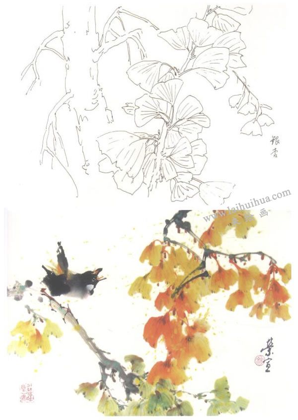銀杏寫意畫法
