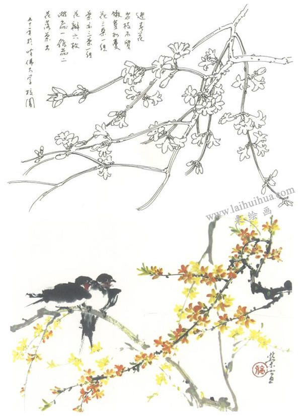 迎春花寫意畫法