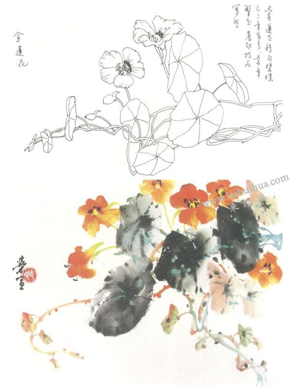 旱金蓮寫意畫法