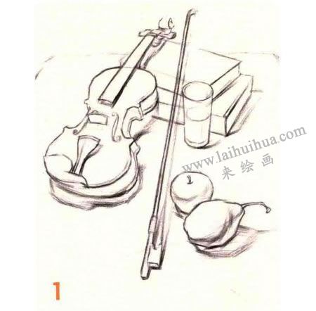 小提琴組合素描畫法步驟圖示01