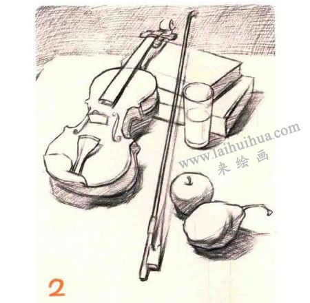 小提琴組合素描畫法步驟圖示02