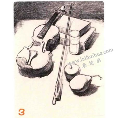 小提琴組合素描畫法步驟圖示03