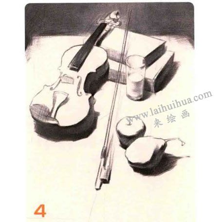 小提琴組合素描畫法步驟圖示04