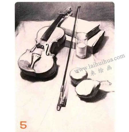 小提琴組合素描畫法步驟圖示05
