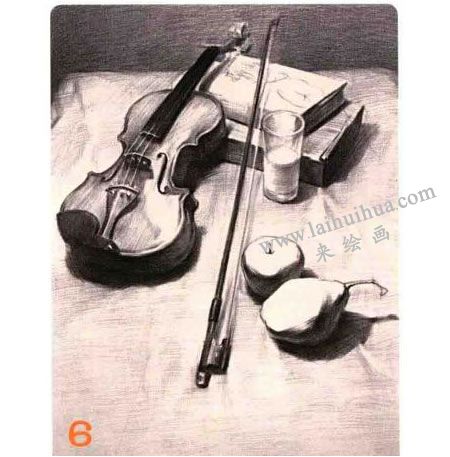 小提琴組合素描畫法步驟圖示06