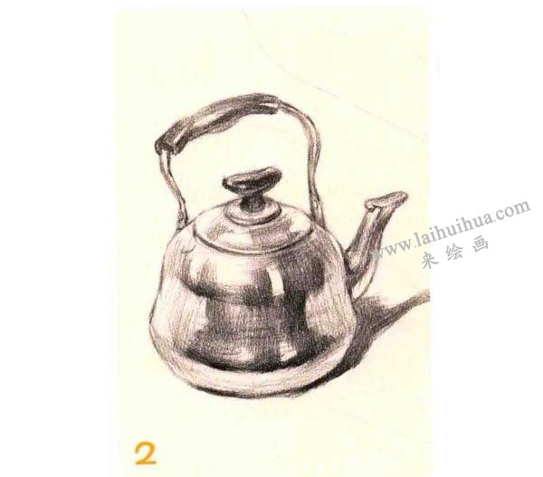 不銹鋼水壺素描的作畫步驟圖示02