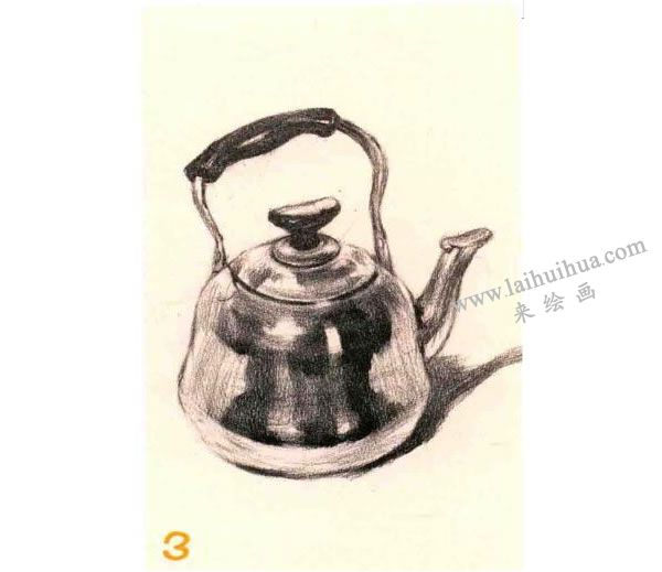 不銹鋼水壺素描的作畫步驟圖示03