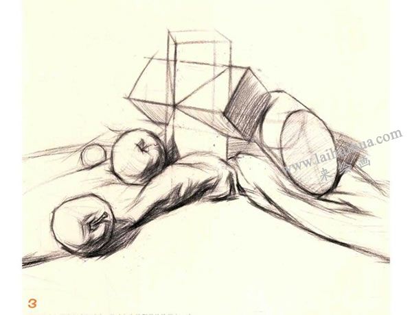 石膏體、水果組合素描畫法步驟圖示03