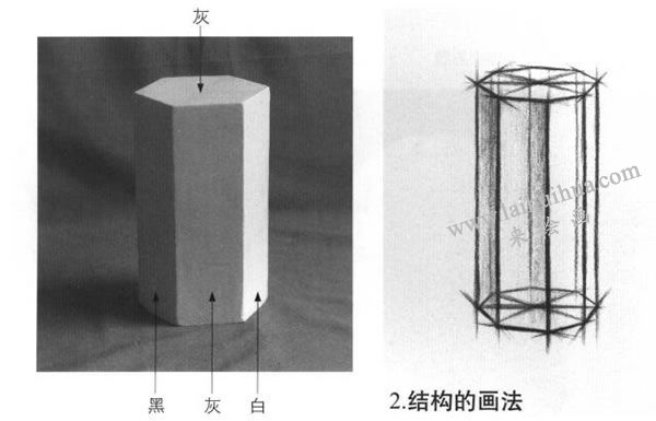 六棱柱體素描結(jié)構(gòu)的畫法圖示01