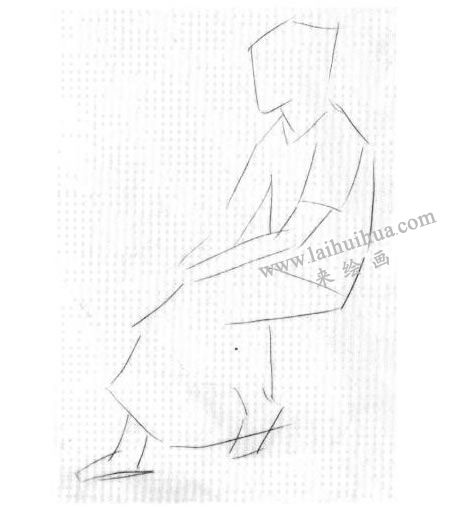 女性坐姿速寫作畫步驟01