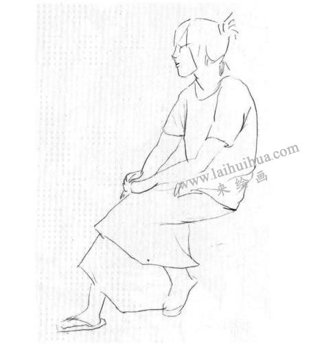 女性坐姿速寫作畫步驟02