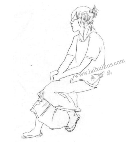 女性坐姿速寫作畫步驟03