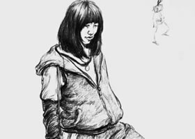 女青年站姿炭筆速寫畫法
