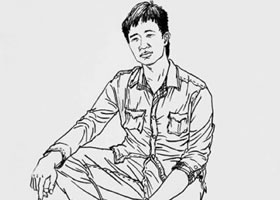 男青年坐姿秀麗筆速寫畫法