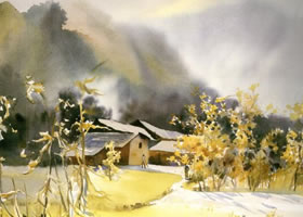 《山里人家》（水彩）