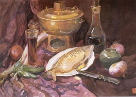 彭如華《晚餐》水彩畫(huà)