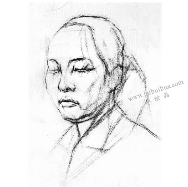 女青年頭像結(jié)構(gòu)素描畫(huà)法步驟圖示01