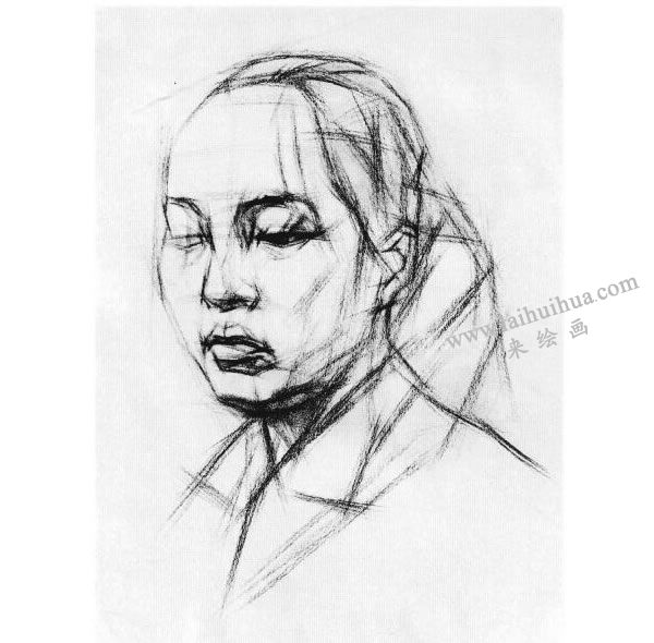 女青年頭像結(jié)構(gòu)素描畫(huà)法步驟圖示02