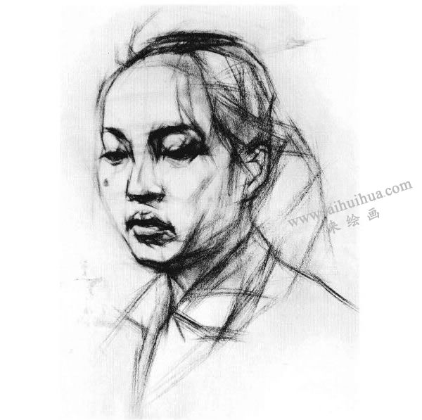 女青年頭像結(jié)構(gòu)素描畫(huà)法步驟圖示03