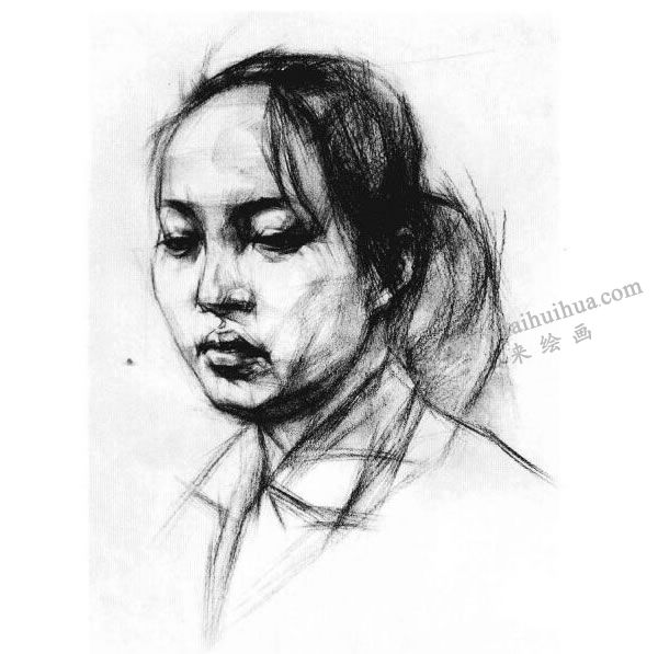 女青年頭像結(jié)構(gòu)素描畫(huà)法步驟圖示04