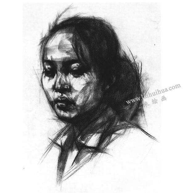 女青年頭像結(jié)構(gòu)素描畫(huà)法步驟圖示05