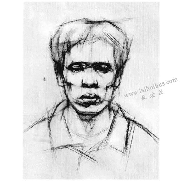 男中年頭像結(jié)構(gòu)素描畫法步驟圖示03