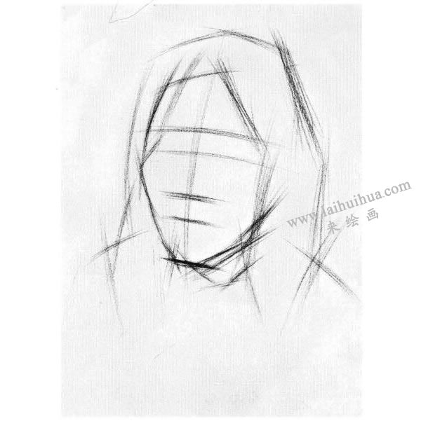 女中年頭像結構素描畫法步驟圖示01