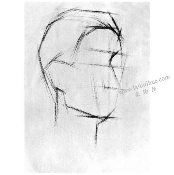 老年人頭像結構素描畫法步驟圖示01