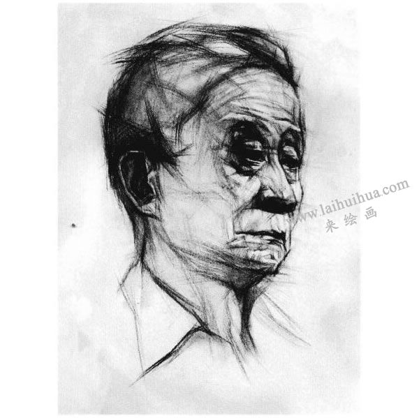 老年人頭像結構素描畫法步驟圖示05