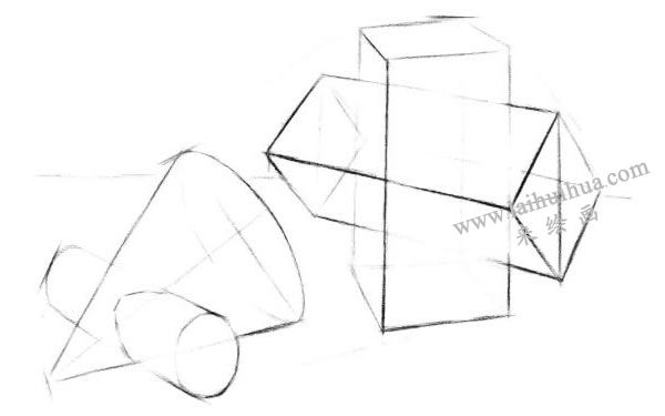 兩個(gè)幾何體組合的結(jié)構(gòu)素描表現(xiàn)步驟02
