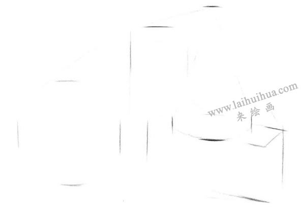 四個(gè)幾何體組合的結(jié)構(gòu)素描表現(xiàn)步驟01