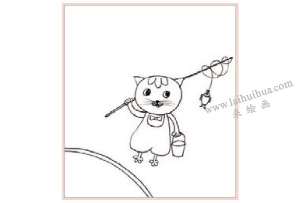 小貓釣魚兒童裝飾畫作畫步驟圖示01
