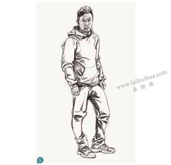 男性青年站姿速寫步驟圖示05
